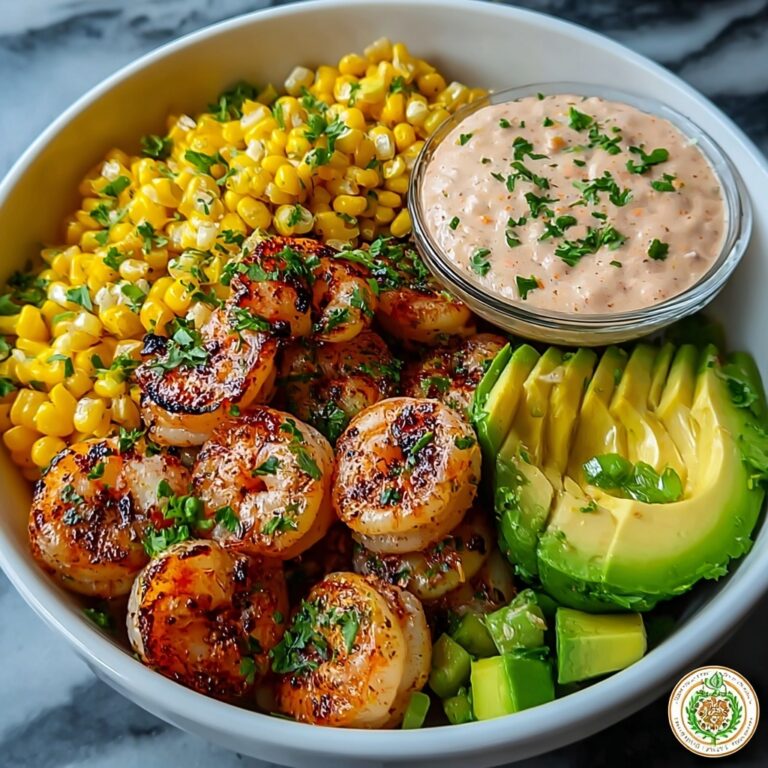 Juicy Grilled Shrimp Bowl with Avocado, Corn Salsa & Creamy Sauce Recipe